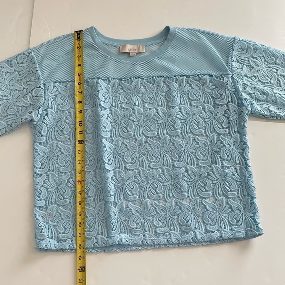 Loft Ann Taylor Loft Lace Blossoms Crop Tee Blue Blogger Favorite Size Large - Picture 7 of 8